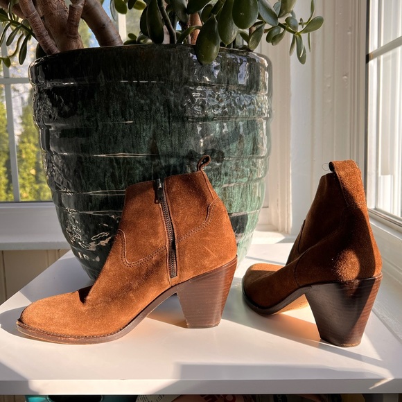 Helmut Lang Chocolate Suede Zip Booties - Picture 1 of 6